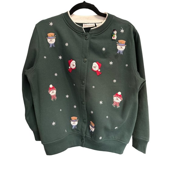 Hastings & Smith Tops - VTG Hastings & Smith size Petite M green fleece lined button appliqué cardigan